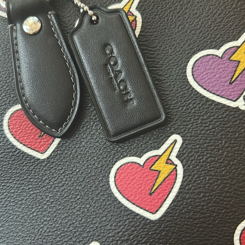 Coach Black Tote with Pink, Purple, Red and Yellow Heart Print - Picture 4 of 16